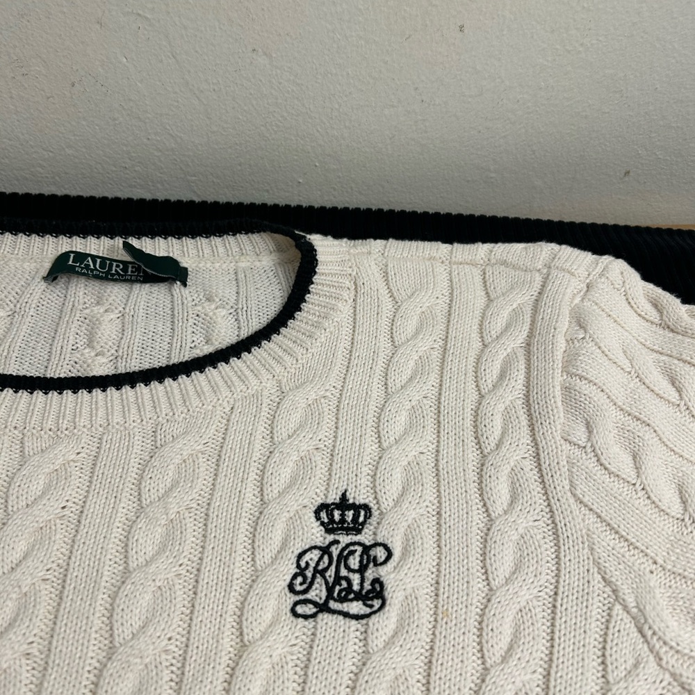Ralph Lauren White Crewneck Cable Knit Sweater Sz L - Picture 4 of 13